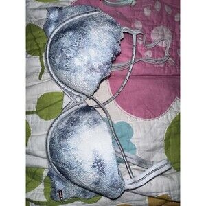 Victoria's Secret PINK 36C Bra Date Push Up Blue White Padded Underwire Mm78